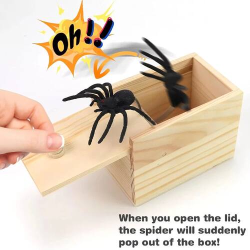 Halloween Fun Happy Joke Boxes Rubber Spider Prank Happy Box