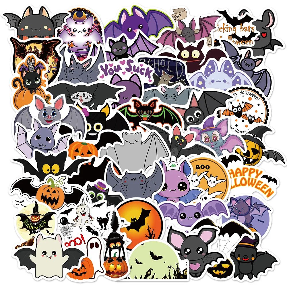 50PCS Halloween Purple Bat Stickers Streetwear Laptop Happy