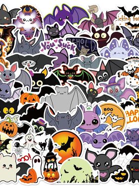 50PCS Halloween Purple Bat Stickers Streetwear Laptop Happy