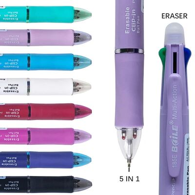 Multicolor 5 In 1 0.7mm Erasable Gel Pen Black Blue Red Gree