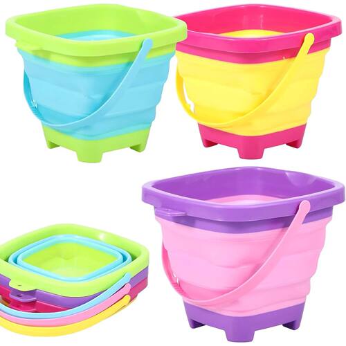 Foldable Beach Bucket Silicone Collapsible Toy Buckets for K