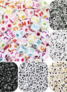 6x6mm Black Gold Color Square Letter Beads Random Mixed Alph