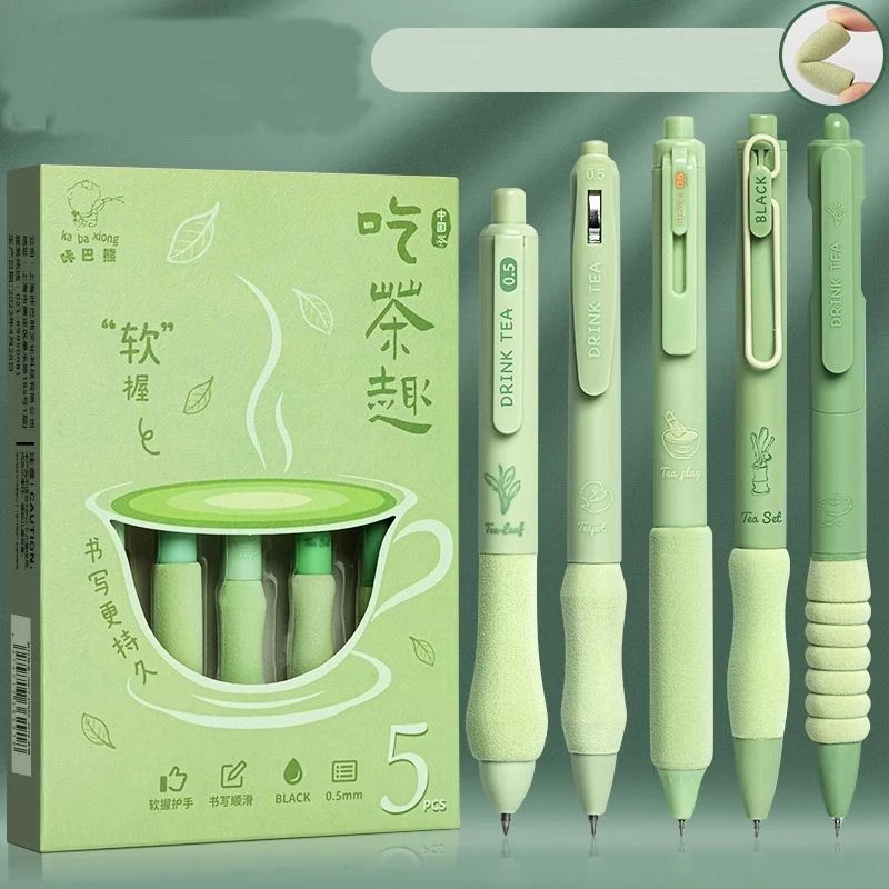 5PCS/Pack Green Series 0.5MM Gel Pen For Students Soft Touch