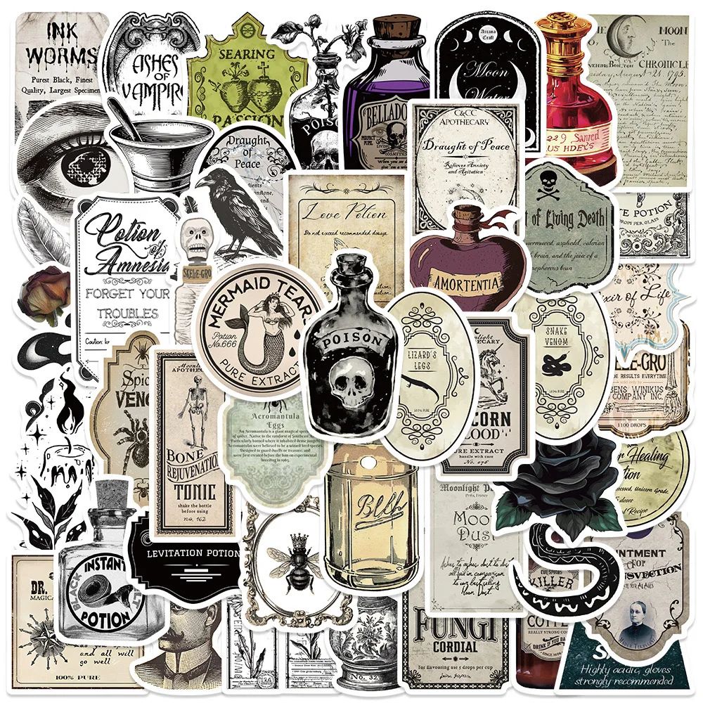 10/50/100pcs Halloween Vintage Potion  Bottle Labels Sticker