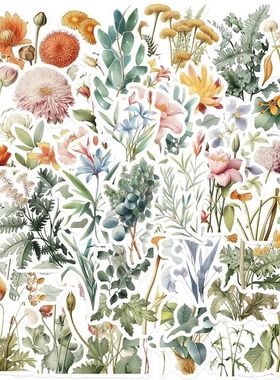 10/30/50PCS Fresh Watercolor Flower PVC Sticker Aesthetic Co