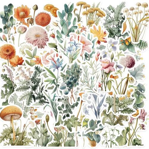 10/30/50PCS Fresh Watercolor Flower PVC Sticker Aesthetic Co