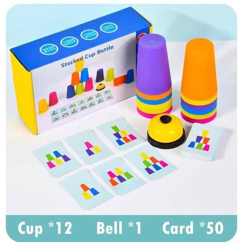 Montessori Toys Stack Cup Game With Card Educational Intelle