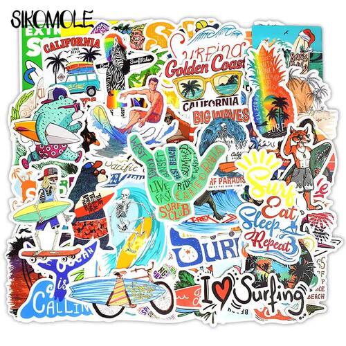 50pcs Cartoon Outdoor Surfing Stickers Summer Sports Tropica