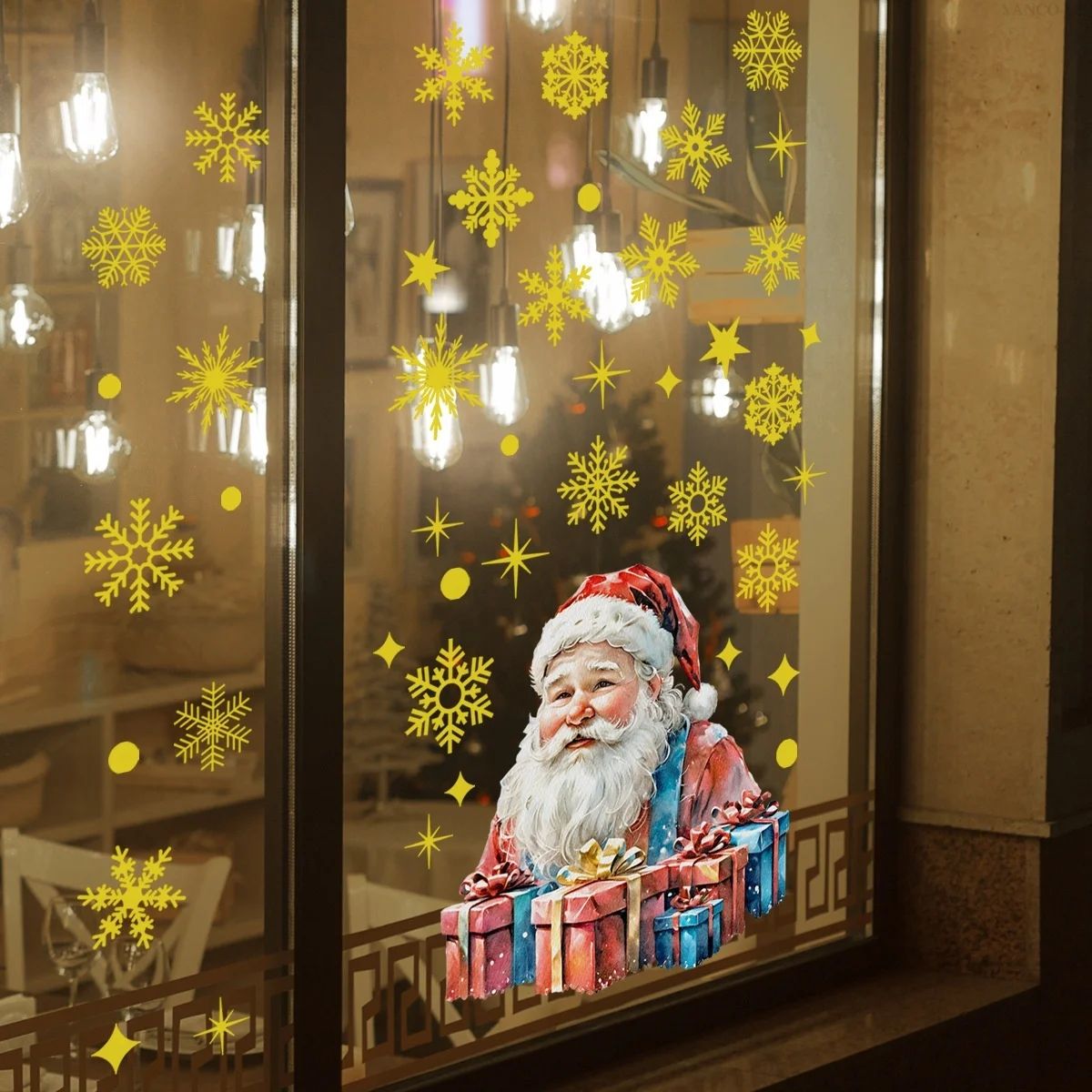 Christmas Santa Claus Window Stickers Xmas e Gifts Glass Wal