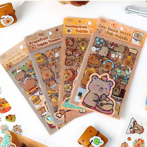 6 Sheets/pack Transparent Cute Cartoon Capybara Stickers Kaw
