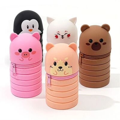 Cute Foldable Pencil Case Silicone Animal Shape Pen Containe