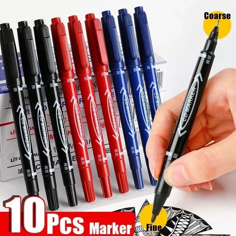 5/10 Pcs Twin Tip Permanent Marker Black/Blue/Red Oil Marker