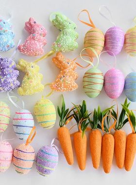 24/6pcs Painted Foam Easter Eggs Rabbit Hanging Ornaments De