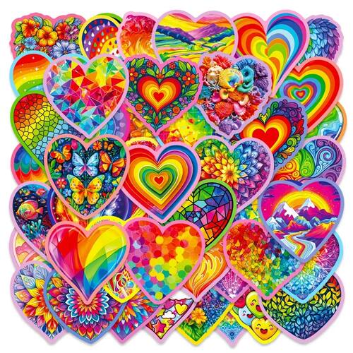 56PCS Kawaii Rainbow Heart PVC Sticky Sticker Aesthetic DIY