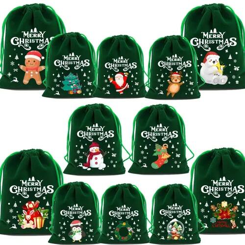 1pc Xmas Velvet Bags Small Candy Gift Bag Drawstring Pouch C