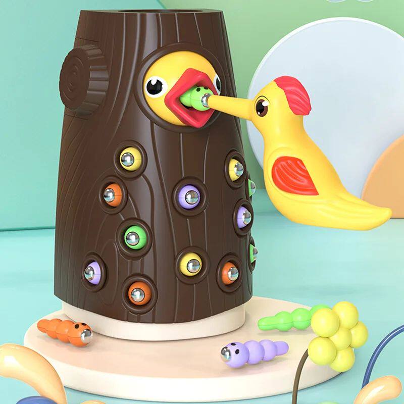 Montessori Baby Toy Magnetic Woodpecker Catching Worms and F