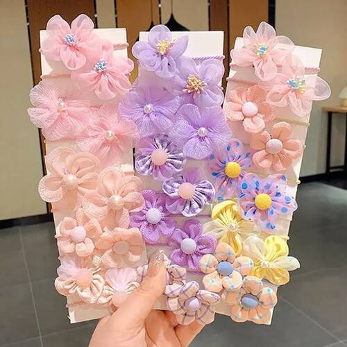 10PcsCute Flower Baby Hair Bands Lace Elastic Girl Rubber Ba