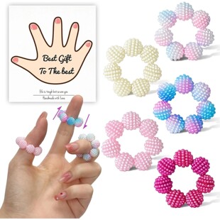 5 Pack Colored Fidget Ring Spiky Bead Sensory Finger Rings f