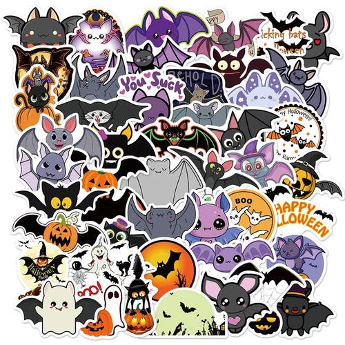 50PCS Halloween Purple Bat Stickers Streetwear Laptop Happy