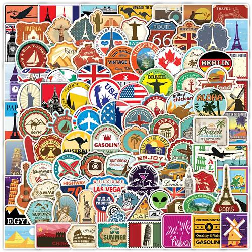 10/50/100PCS Mix World Famous Building Stickers Aesthetic Tr
