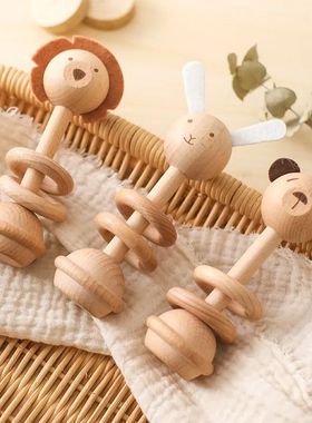 Wooden Animal Rattle Toys for born Wooden Teether Baby 0 12