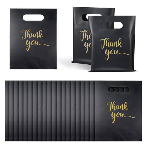 100PCS Black Small Thank You Gift Bag Goodie Treat Party Fav