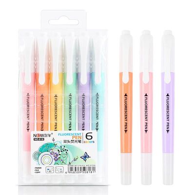 6Pcs/Set Double Head Fluorescent Highlighter Pen Markers Pas
