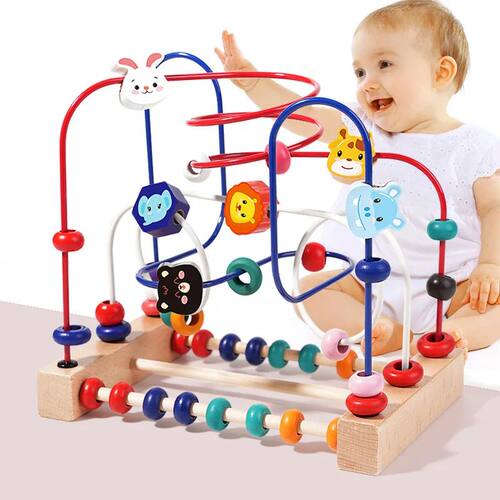 Wooden Toys Bead Maze Colorful Animals Fruits Shapes Educati