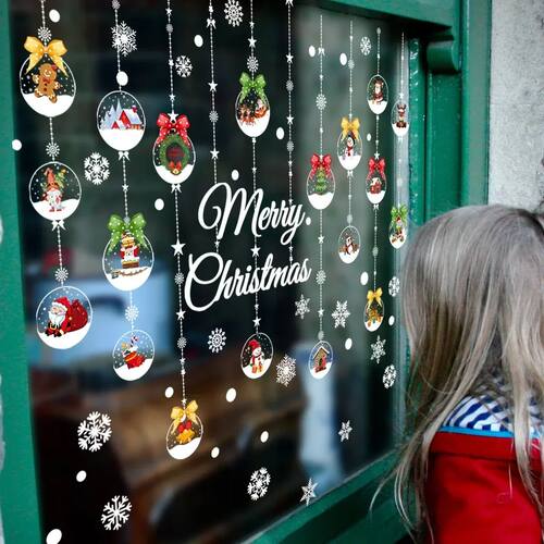 1 Set Merry Christmas Snow Window Sticker Christmas Wall Sti
