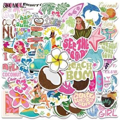 10/30/50PCS Cartoon Summer Coconut Girl Beach Graffiti Stick