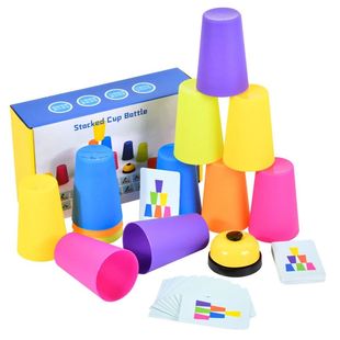 Stacking Cup Game With Card Kids Educational Montessori Toys
