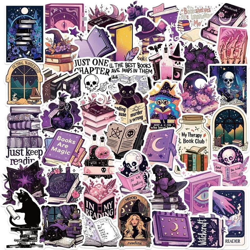 50PCS Purple Witch Reading PVC Sticker Aesthetic Colored DIY