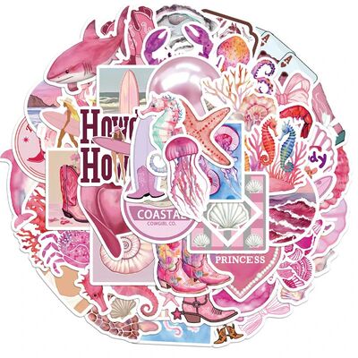 50PCS Aesthetic Pink Ocean Stickers Pack Pink Summer Graffit