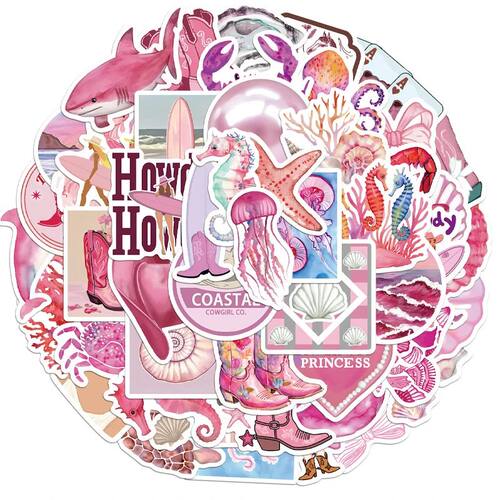 50PCS Aesthetic Pink Ocean Stickers Pack Pink Summer Graffit
