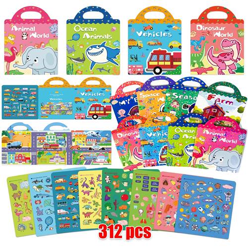 Portable Jelly Sticker Books Cognitive Game Toys Animal DIY