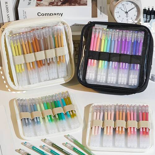 Canvas PVC Transparent Colored Gel Pen Storage Bag Large Cap