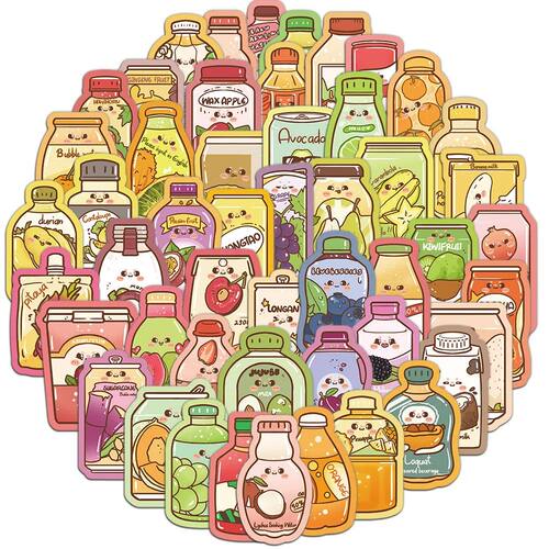 50PCS Summer Beverage Stickers Cartoon Fruit Beverages Juice