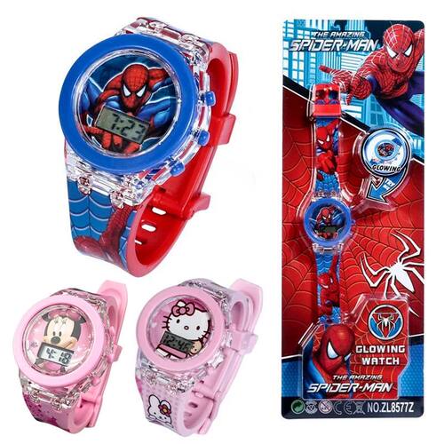 Anime Flash Light Spiderman Kids Watches For Boys Cartoon Mi