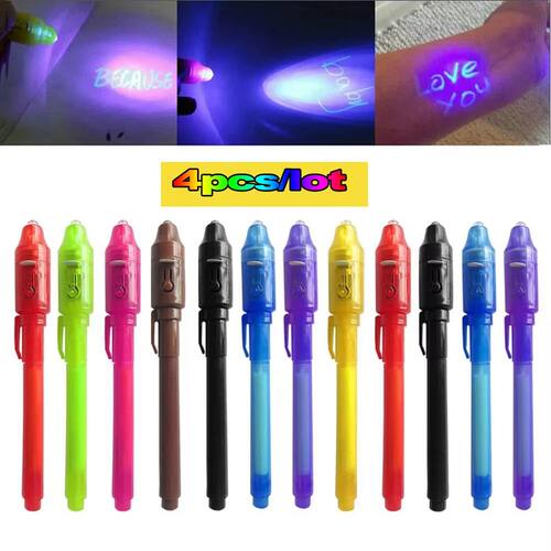 4pcs with UV Light Magic Marker Invisible Ink Pen Spy Pen fo