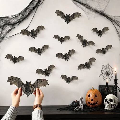 12pcs/pack Halloween Simulated Bat Wall Stickers PVC Waterpr