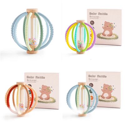 Baby Rattle Toy Wooden Rain Drum With Silicone Baby Sensory