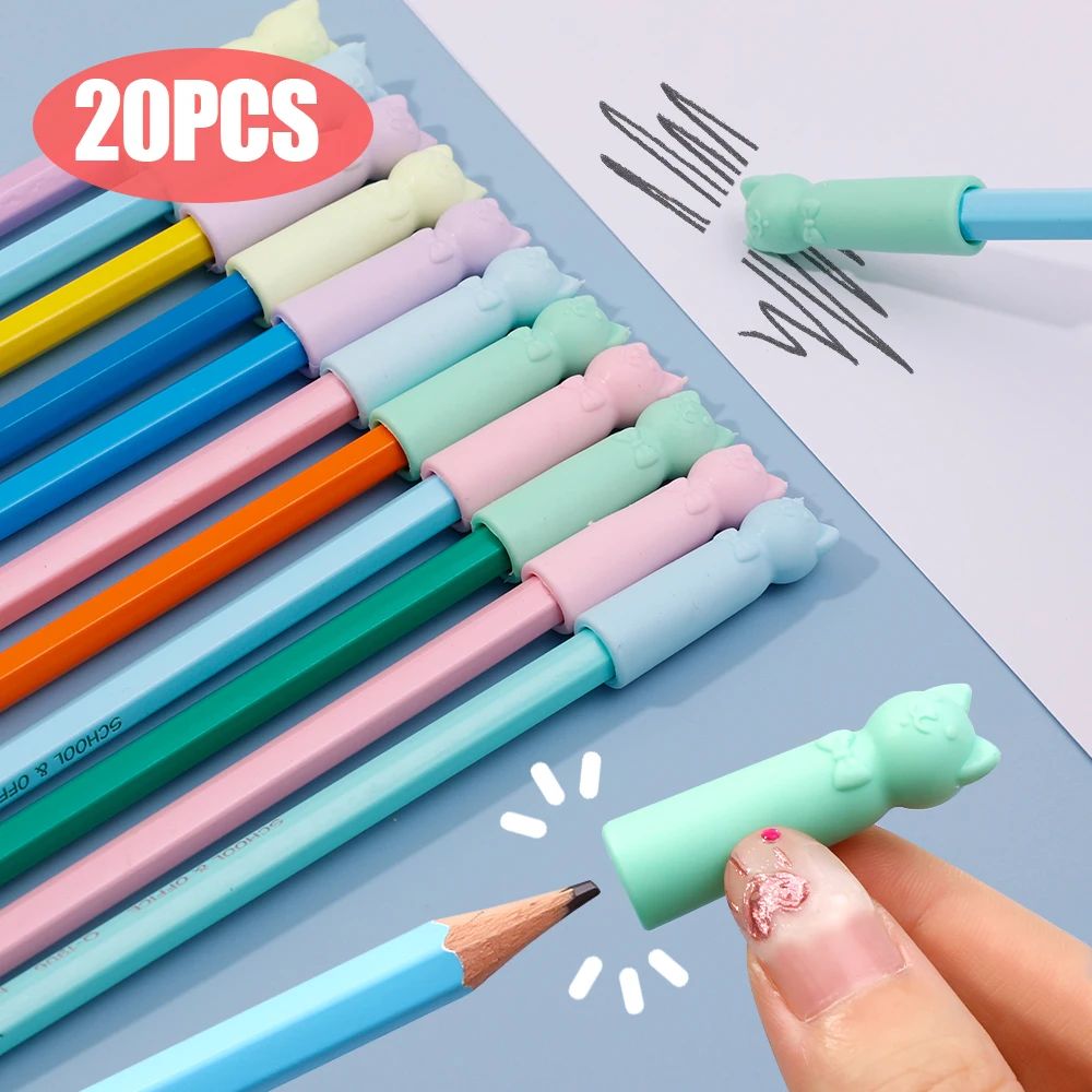 20/1PCS Cartoon Erasers Pencil Top Protector Cap Student Pai