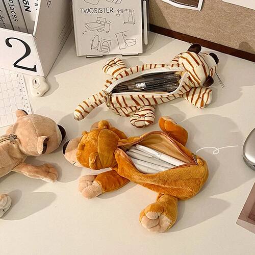 Cartoon Animal Elephant Lion Plush Pen Case For Kid School S