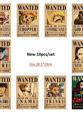 28.5 x 19Cm Anime One Piece Luffy Wanted Vintage Posters Set