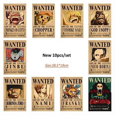 28.5 x 19Cm Anime One Piece Luffy Wanted Vintage Posters Set