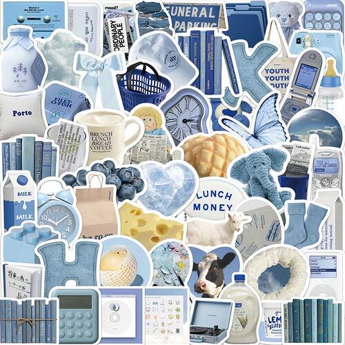 10/30/60PCS Cute Blue INS Sticker Aesthetic Sketchbook PVC L
