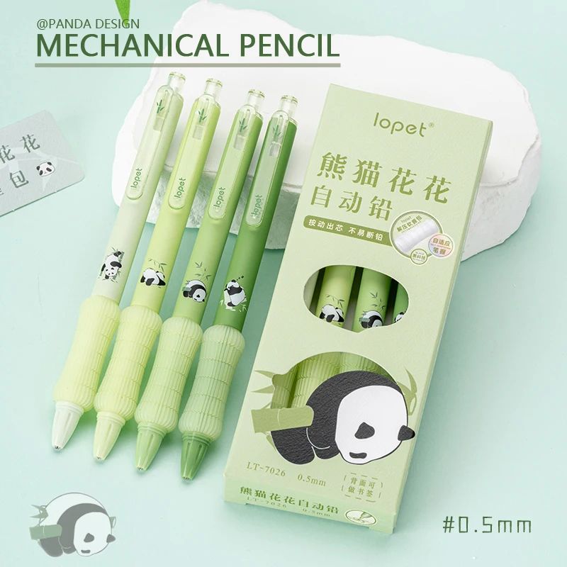 4 Pcs/Set Kawaii Panda Automatic Pencil Cute 0.5mm Black Lea