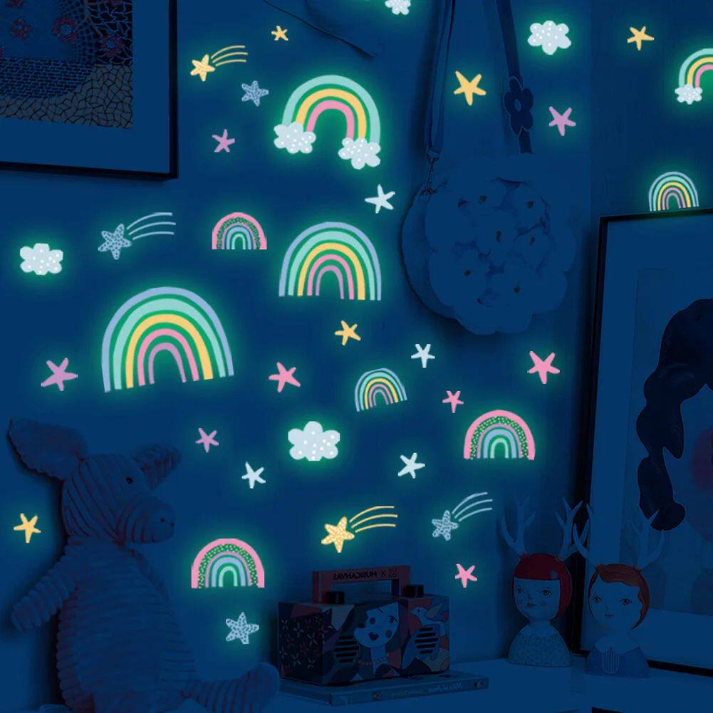 Rainbow Clouds Stars Luminous Wall Sticker Baby Kids Room De
