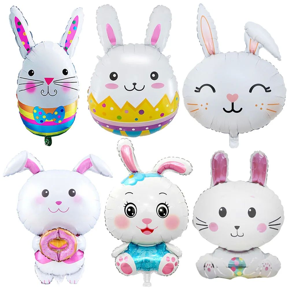 Cute Cartoon White Bunny Aluminum Foil Balloons Rabbit Happy