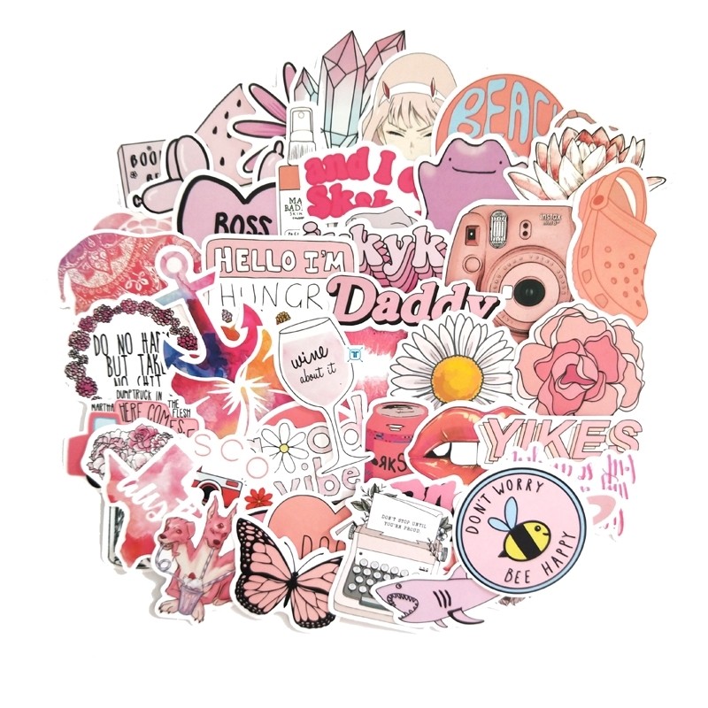 50PCS Cartoon Pink Style Vsco Girl Stickers For Laptop Moto